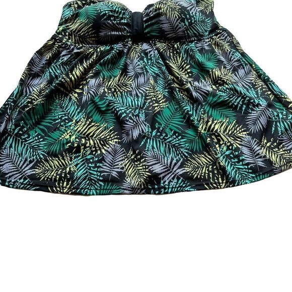 Perona NWT 2 piece swim suit 18W top Blk/grn/ylw fronds, shorts black side ties - Picture 6 of 12